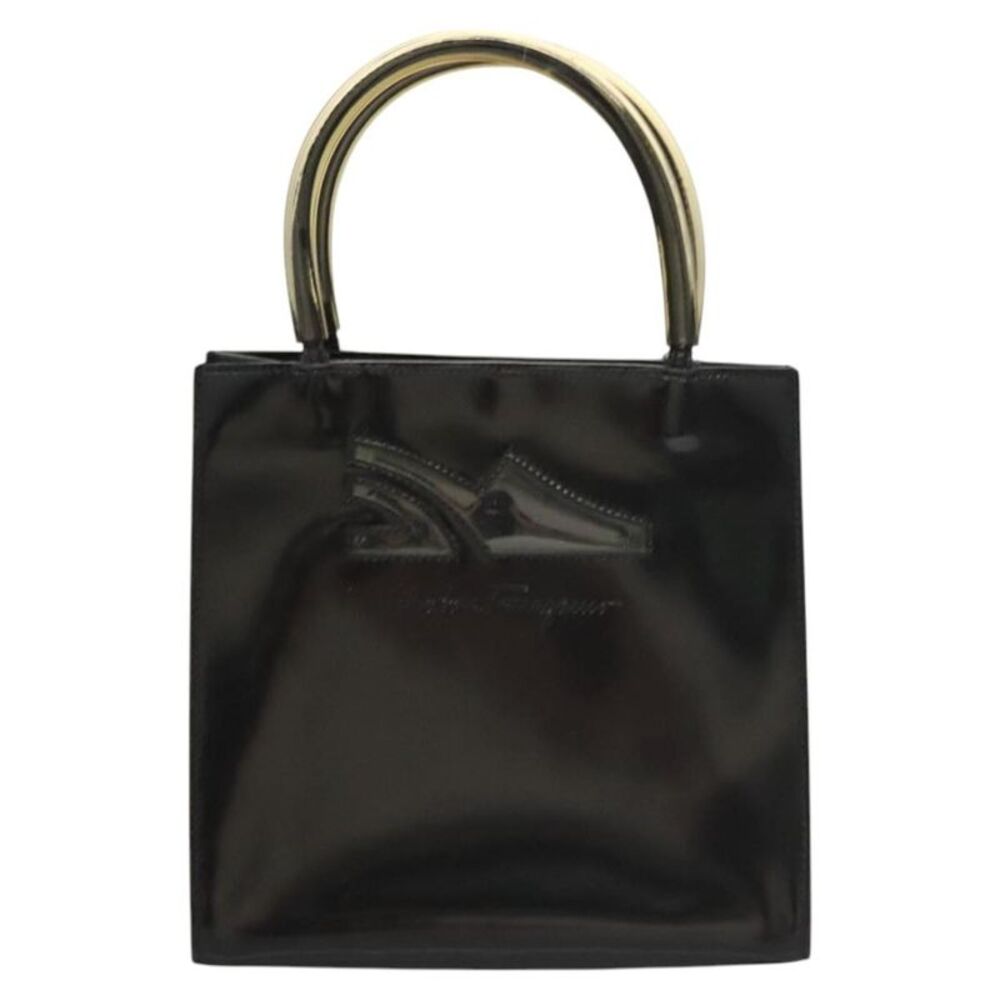 Salvatore Ferragamo Vintage Patent Leather Black Patent_Leather Handbag